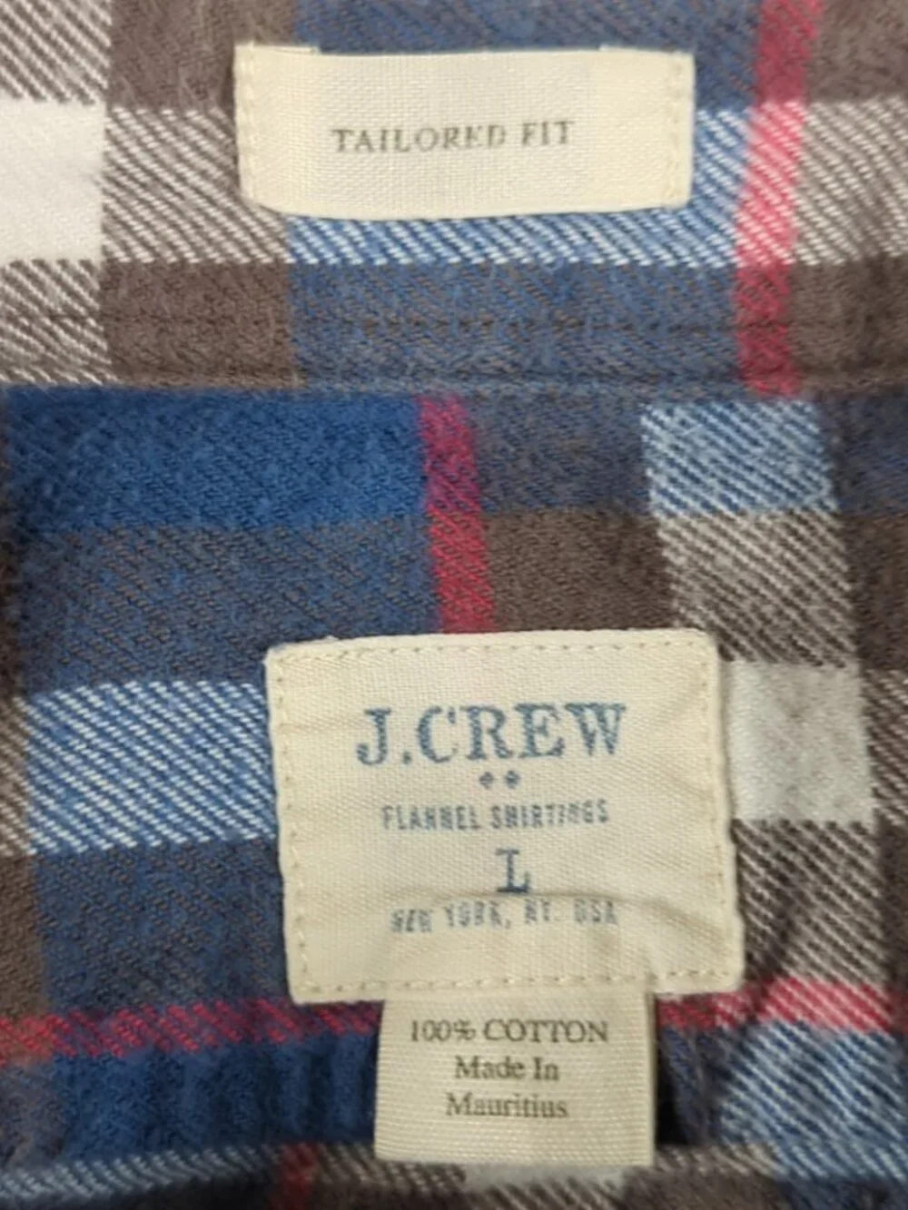 J. Crew Shirt Men's Large Plaid Long sleeve Tailored Fit Flannel Button Up